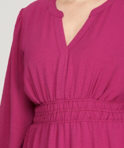 Alternative view of Long Sleeve Elastic Waist Ruffle Hem Dress - Berry