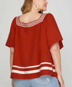 Alternative view of Short Sleeve Contrast Stripe Flared Top