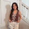 Pearl Mocha Cropped Sweater Vest With Bows