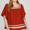 Short Sleeve Contrast Stripe Flared Top