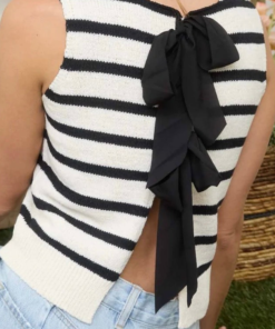 Alternative view of Layla Knit Striped Sweater With Back Bow - Light Olive