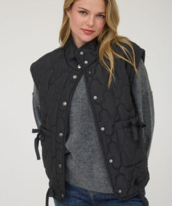 Alternative view of Quilted Puffer Vest With Bow Details - Black