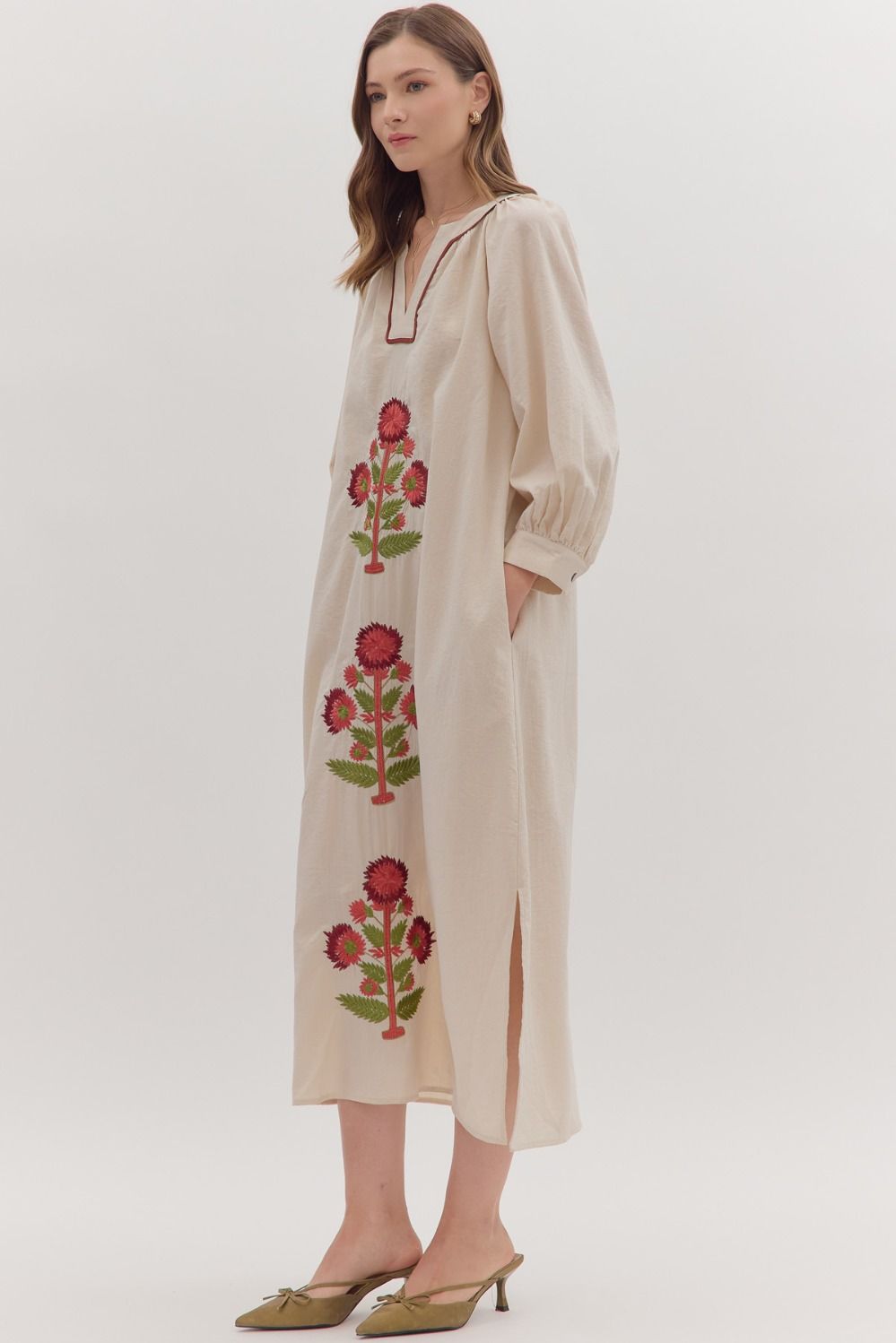 Embroidered Floral Maxi Dress - Ecru - Image 2
