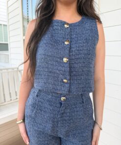 Alternative view of Blue Tweed Button Down Set