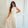 Floral Embroidery Detail Cream Top and Skirt 2-Piece Set