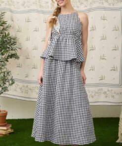 Gingham Skirt And Top Set - Black
