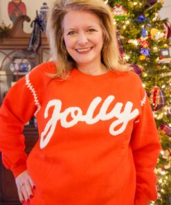 “Jolly” Embroidered Red Sweater