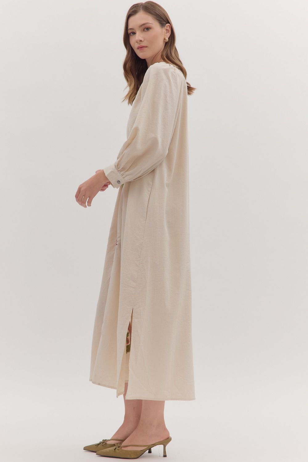 Embroidered Floral Maxi Dress - Ecru - Image 5