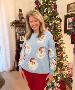 Light Blue Sequin Santa Oversized Sweatshirt