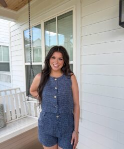 Blue Tweed Button Down Set