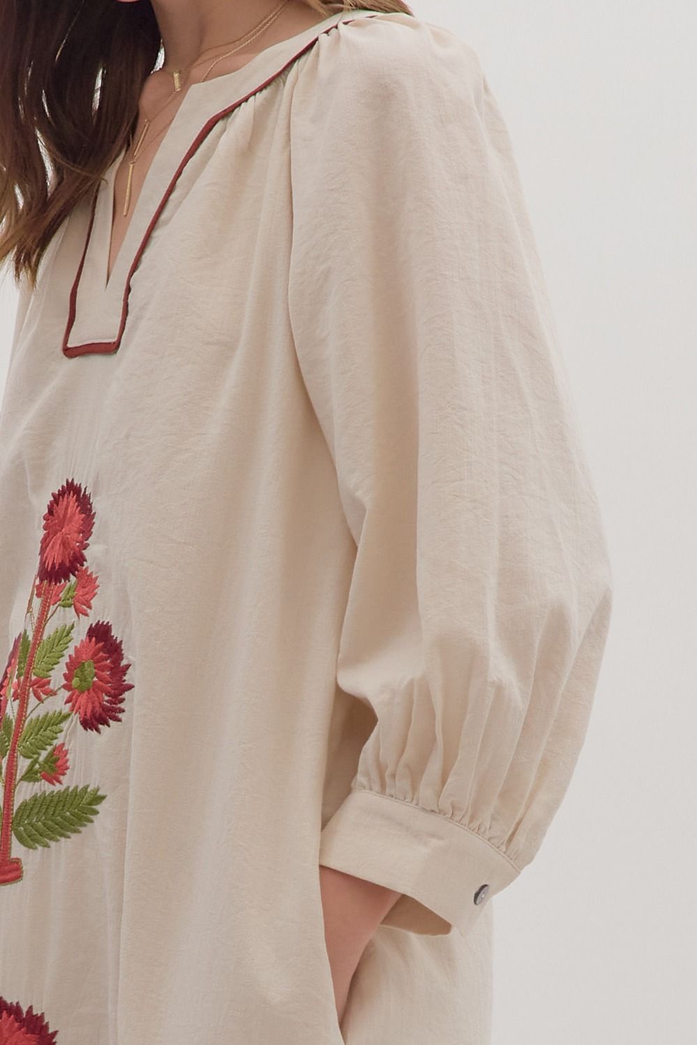 Embroidered Floral Maxi Dress - Ecru - Image 4